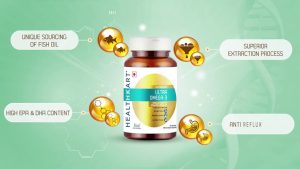 Read more about the article Healthkart Ultra Omega-3 with 425mg EPA, 325mg DHA, extracted from sardines & free from heavy metals